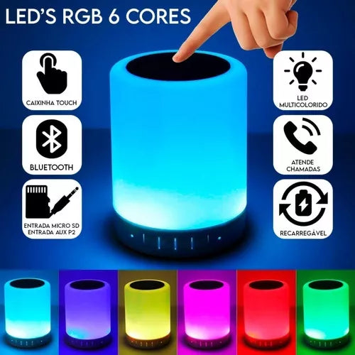 Abajur Led Touch Luminária Rgb Caixa De Som Bluetooth Mp3