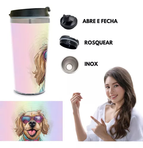 Copo Térmico Personalizado Pet Dog 3d Lover 450 Ml Inox